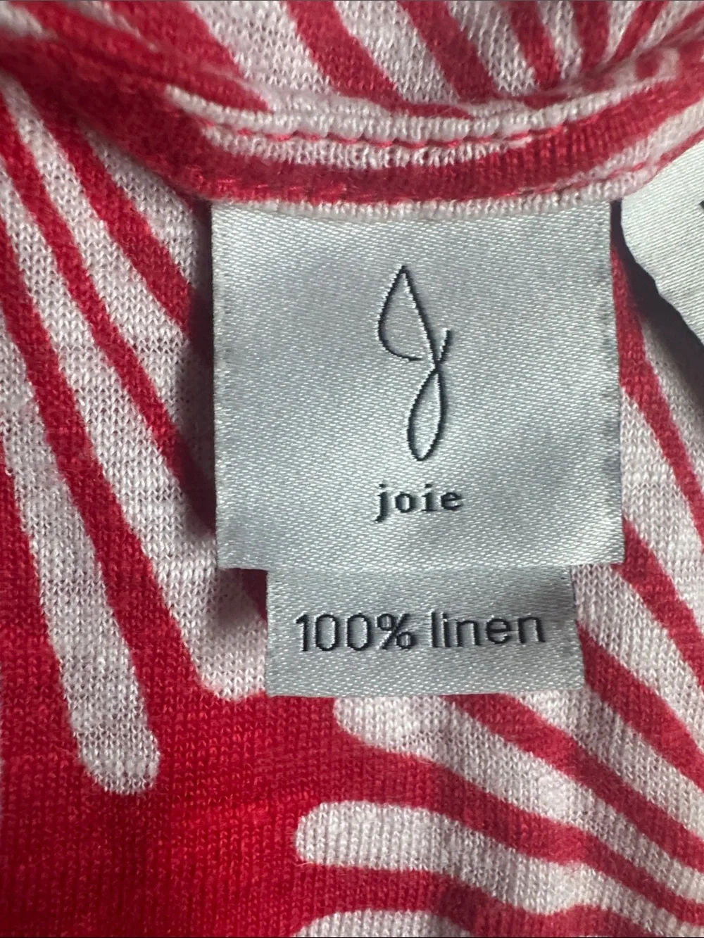 Joie Red Short-Sleeve Floral Fan Print Tee 100% Linen Decorative Blouse T-Shirt